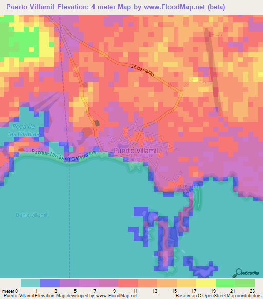 Puerto Villamil,Ecuador Elevation Map