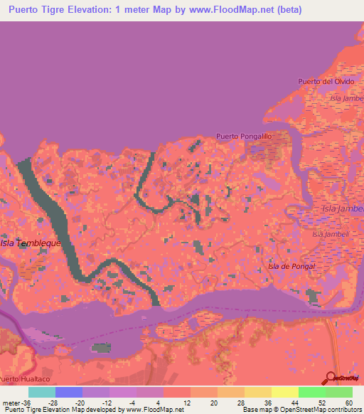 Puerto Tigre,Ecuador Elevation Map