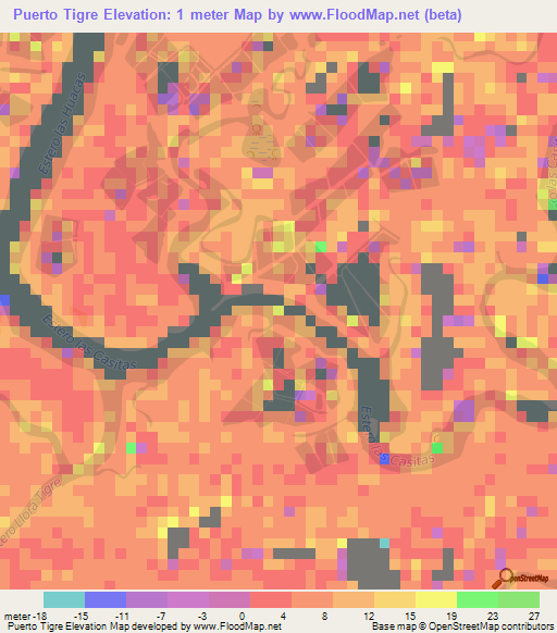 Puerto Tigre,Ecuador Elevation Map