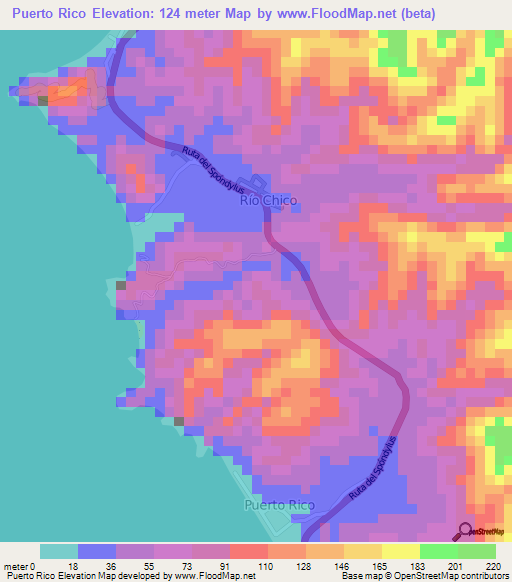 Puerto Rico,Ecuador Elevation Map