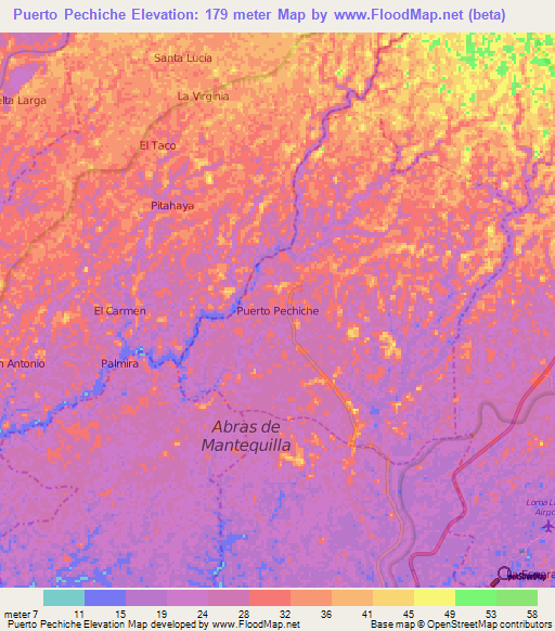 Puerto Pechiche,Ecuador Elevation Map