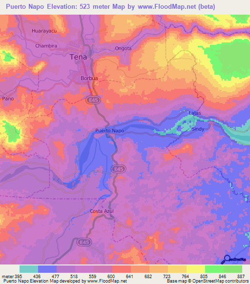 Puerto Napo,Ecuador Elevation Map