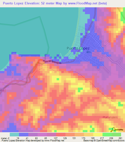 Puerto Lopez,Ecuador Elevation Map