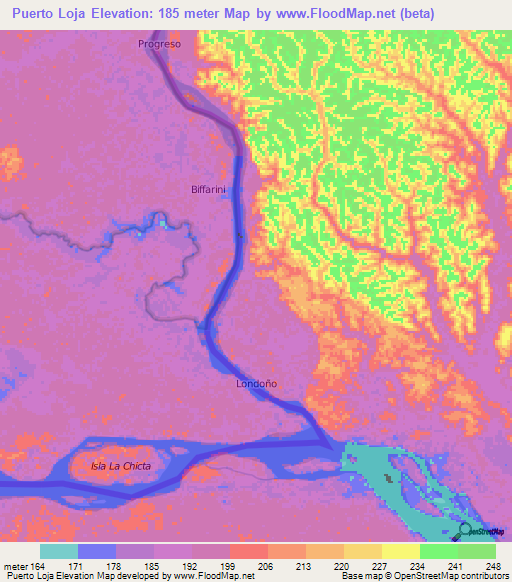 Puerto Loja,Ecuador Elevation Map