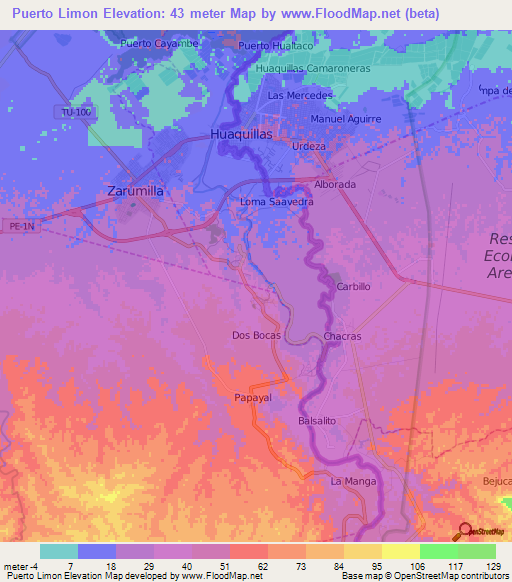 Puerto Limon,Ecuador Elevation Map