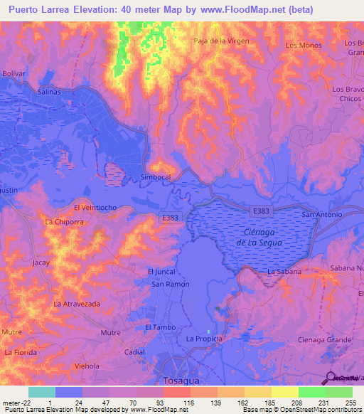 Puerto Larrea,Ecuador Elevation Map