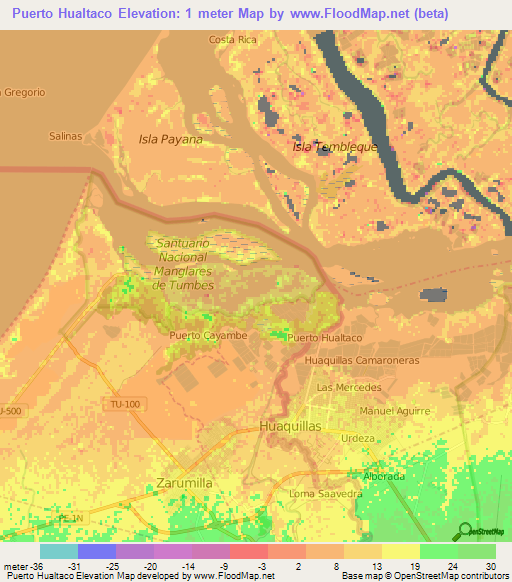 Puerto Hualtaco,Ecuador Elevation Map