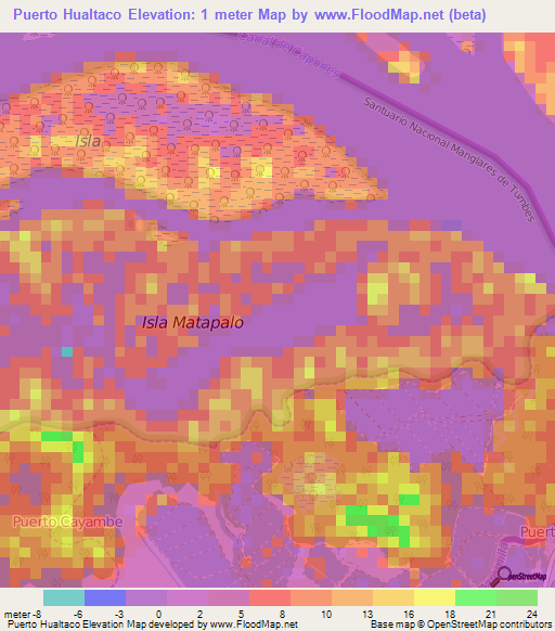 Puerto Hualtaco,Ecuador Elevation Map