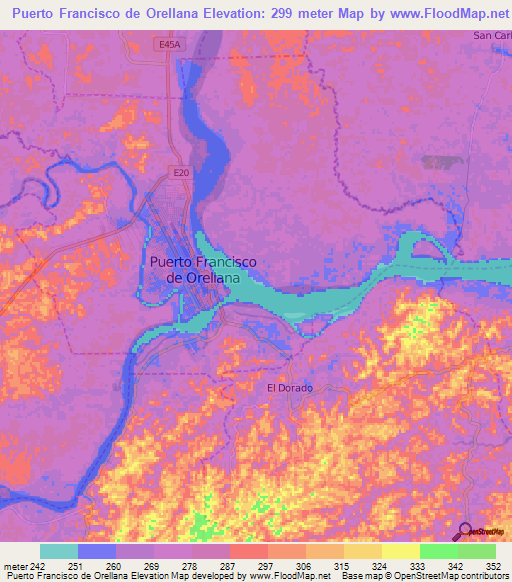 Puerto Francisco de Orellana,Ecuador Elevation Map