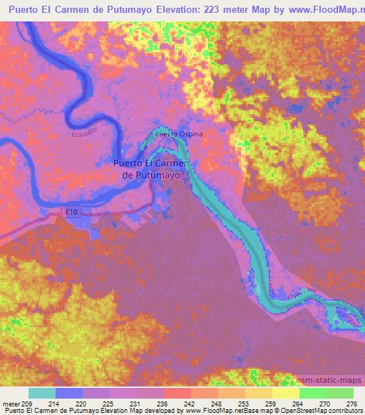 Puerto El Carmen de Putumayo,Ecuador Elevation Map