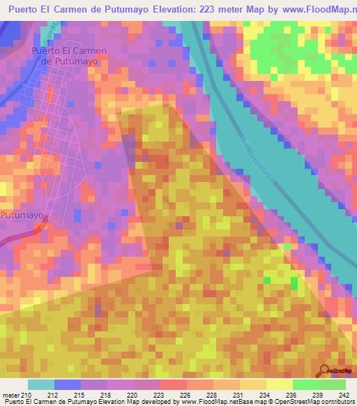 Puerto El Carmen de Putumayo,Ecuador Elevation Map