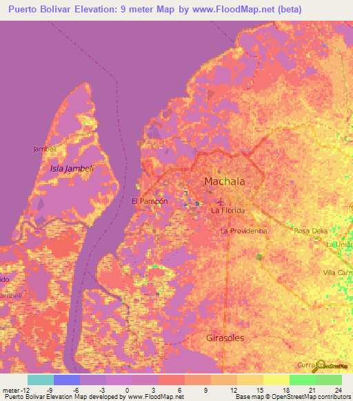 Puerto Bolivar,Ecuador Elevation Map