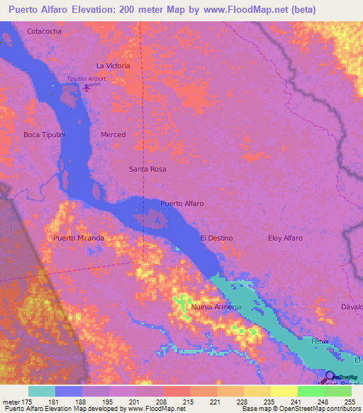 Puerto Alfaro,Ecuador Elevation Map