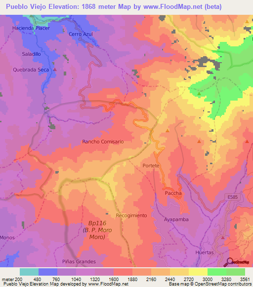 Pueblo Viejo,Ecuador Elevation Map