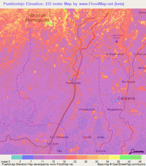 Puebloviejo,Ecuador Elevation Map