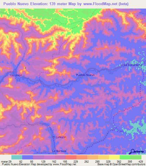 Pueblo Nuevo,Ecuador Elevation Map