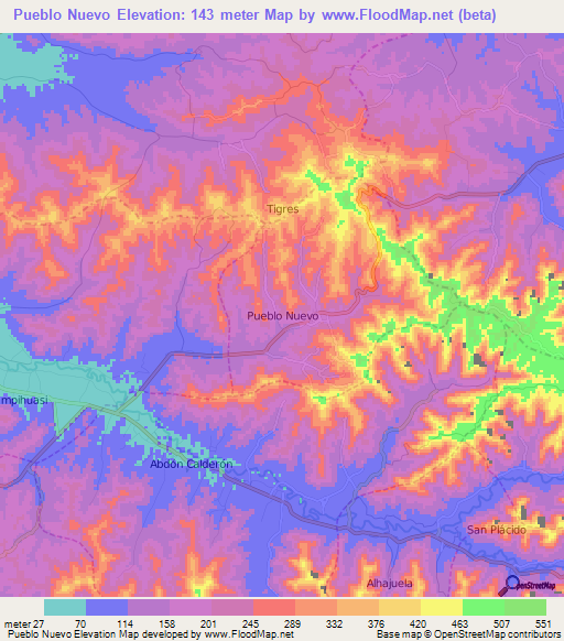 Pueblo Nuevo,Ecuador Elevation Map