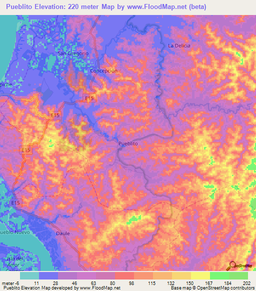 Pueblito,Ecuador Elevation Map