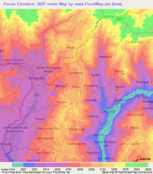 Pucun,Ecuador Elevation Map