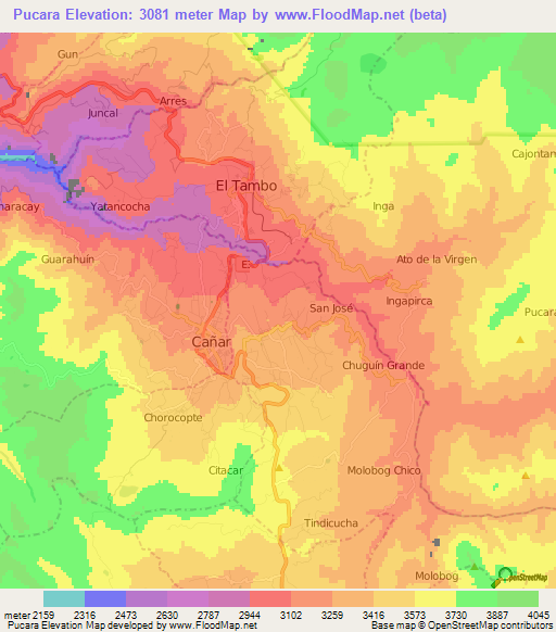 Pucara,Ecuador Elevation Map