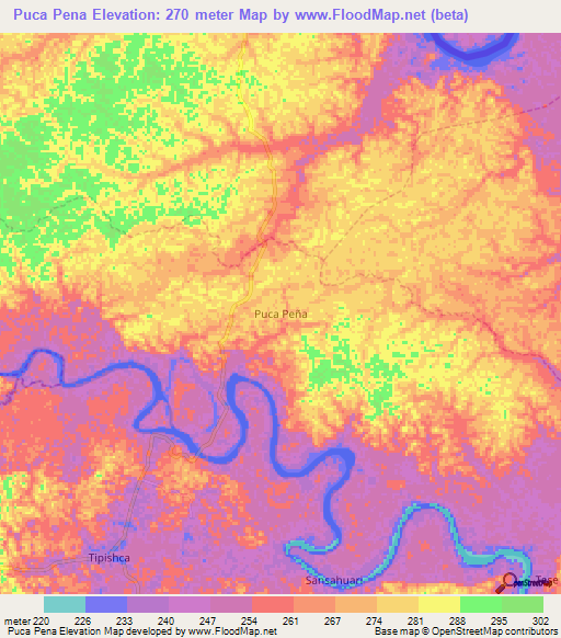 Puca Pena,Ecuador Elevation Map