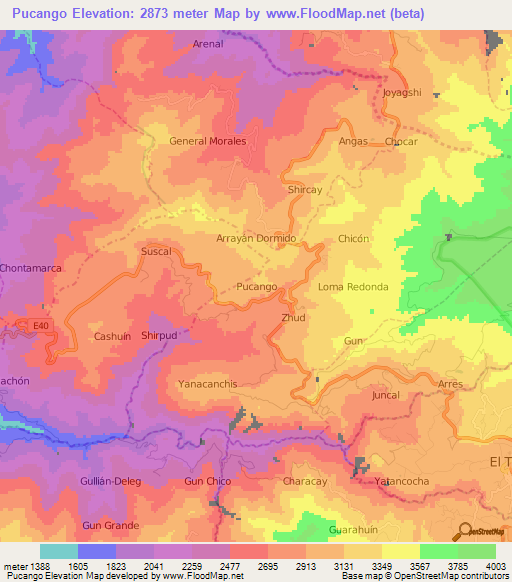 Pucango,Ecuador Elevation Map