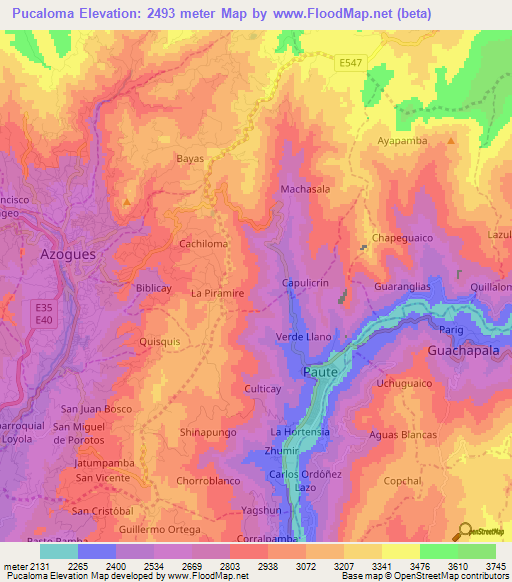 Pucaloma,Ecuador Elevation Map