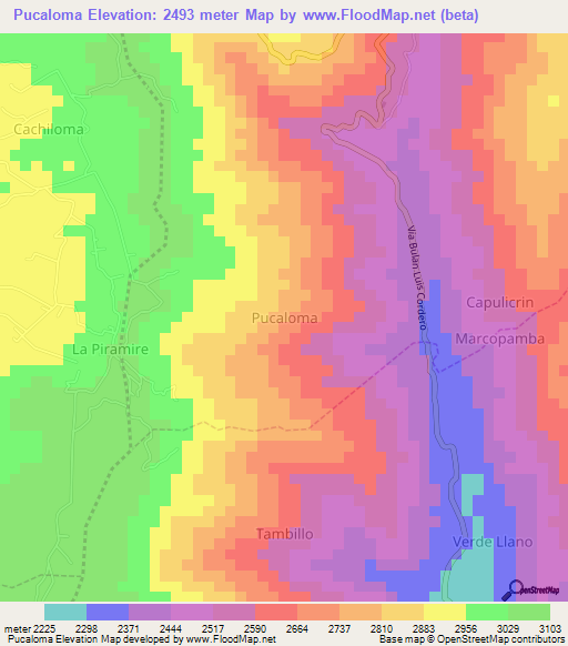 Pucaloma,Ecuador Elevation Map