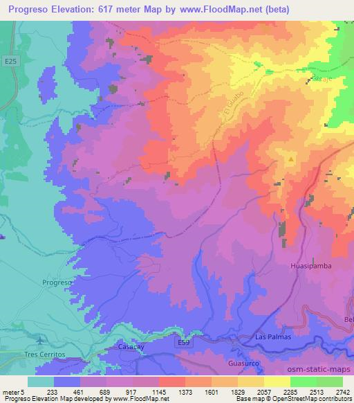 Progreso,Ecuador Elevation Map