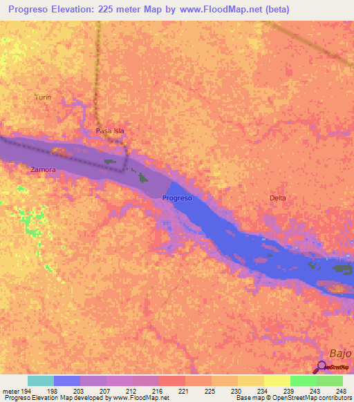 Progreso,Ecuador Elevation Map