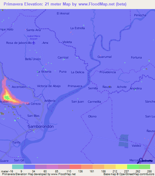 Primavera,Ecuador Elevation Map