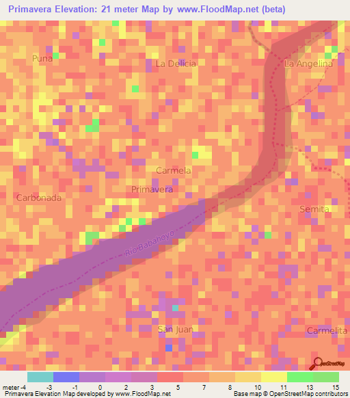 Primavera,Ecuador Elevation Map