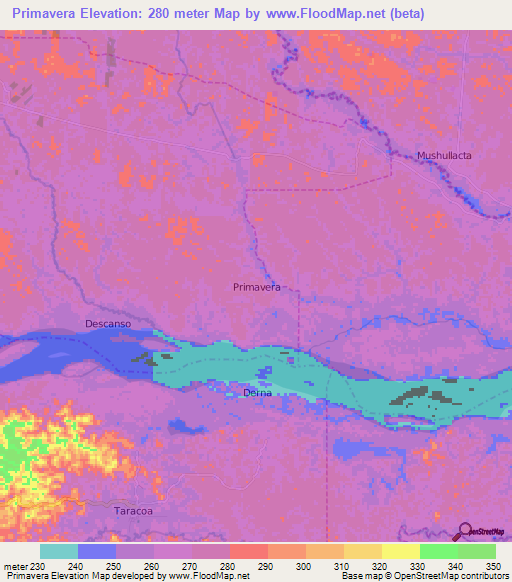 Primavera,Ecuador Elevation Map