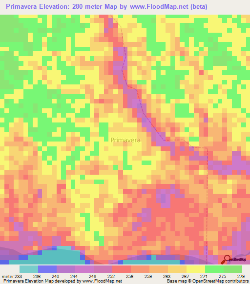 Primavera,Ecuador Elevation Map