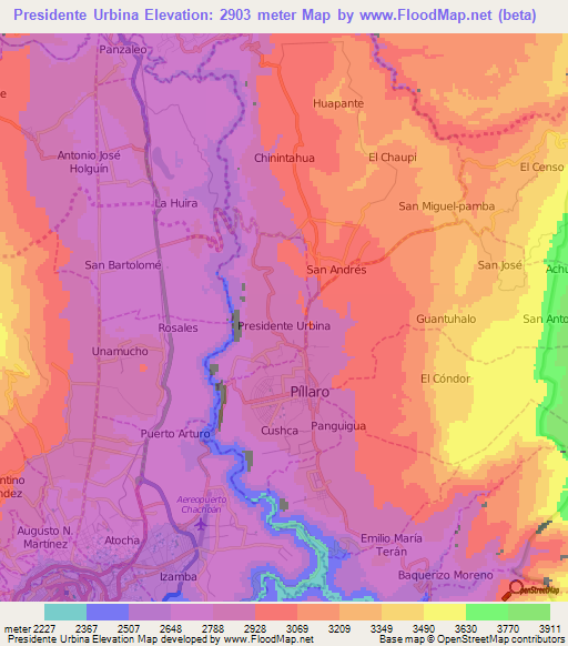 Presidente Urbina,Ecuador Elevation Map