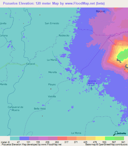 Pozuelos,Ecuador Elevation Map