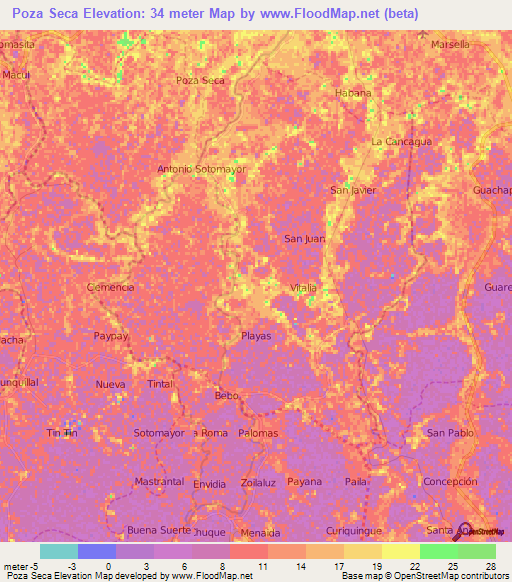 Poza Seca,Ecuador Elevation Map