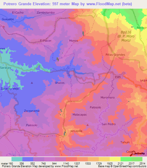 Potrero Grande,Ecuador Elevation Map