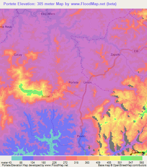 Portete,Ecuador Elevation Map