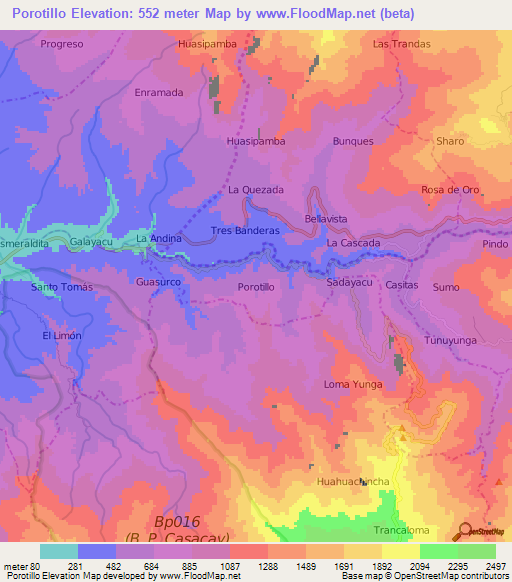 Porotillo,Ecuador Elevation Map