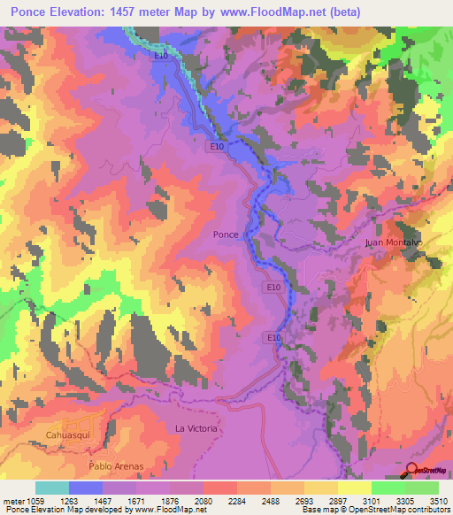 Ponce,Ecuador Elevation Map