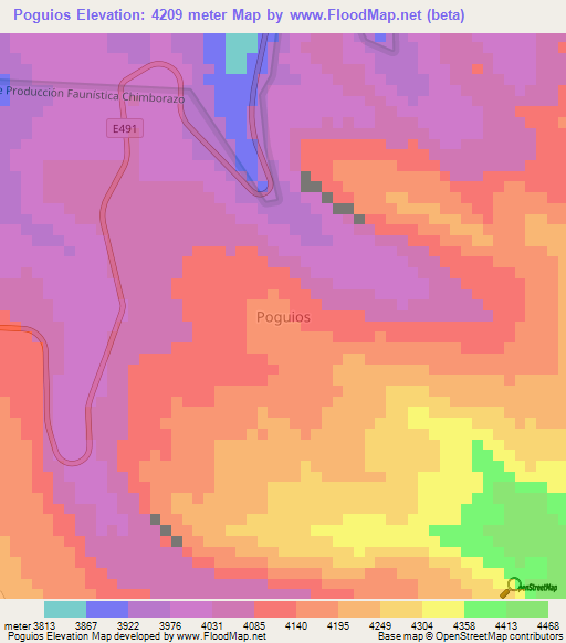 Poguios,Ecuador Elevation Map