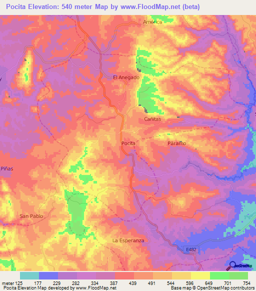 Pocita,Ecuador Elevation Map