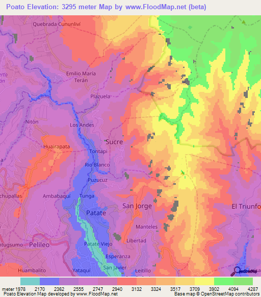 Poato,Ecuador Elevation Map