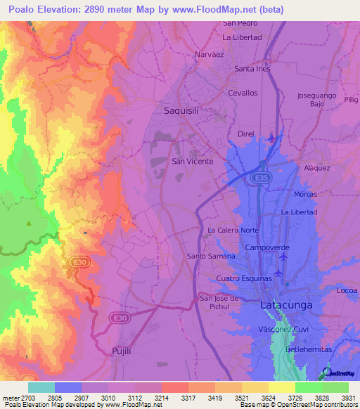 Poalo,Ecuador Elevation Map