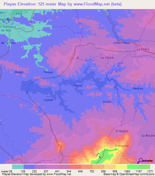 Playas,Ecuador Elevation Map