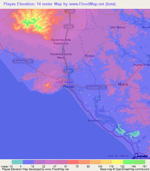 Playas,Ecuador Elevation Map