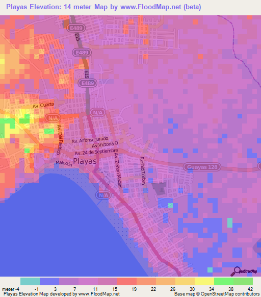 Playas,Ecuador Elevation Map