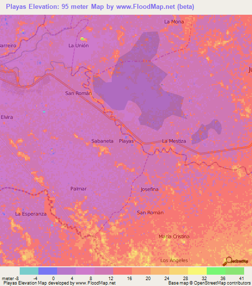 Playas,Ecuador Elevation Map