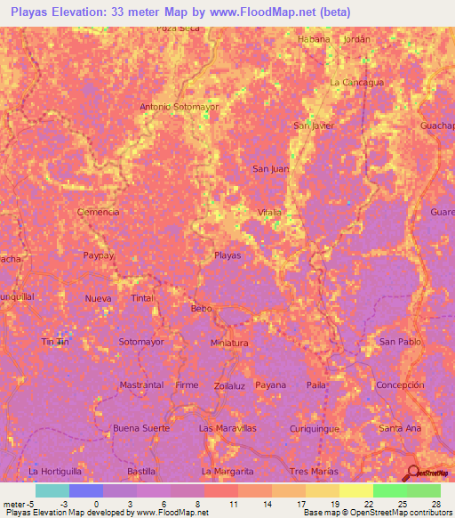 Playas,Ecuador Elevation Map